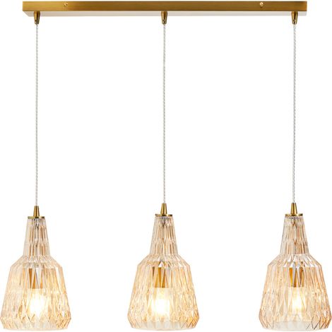 Visconte Mikael Ceiling Pendant Bar Faceted Glass Shaded 3 Light - Satin Brass, Champagne Tinted (1/5)