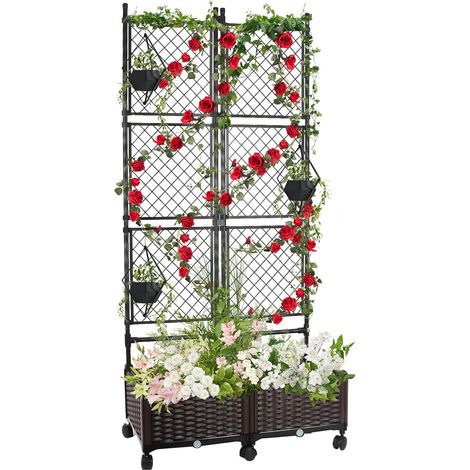 175 cm Jardinière Surélevée avec Treillis Métallique, Grande Jardinière Plastique avec Trou Drainage et roulettes Plantes Grimpantes Légumes Fleurs Écran d'Intimité pour Jardinière Surélevée (1/5)