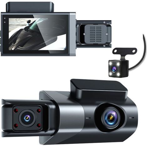 SJLERST Dashcam Voiture Avant Arrière 1080P, 3" FHD Écran Camera Voiture, triple électronique de voiture avec enregistrement en boucle, vision nocturne (1/5)