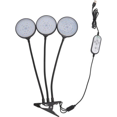 Lampe horticole LED avec 3 tête et clip sur prise USB - 45W pour plantes d'intérieur et succulentes (1/5)