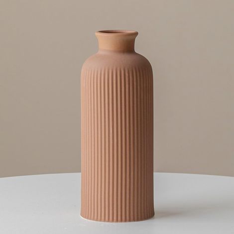 Vase en céramique avec surface nervurée, vase de fleurs pour décoration d'herbe des Pampas, café, 25,4 cm de haut, 10 cm de large, moderne pour salon, table à manger, bureau (café) (1/5)
