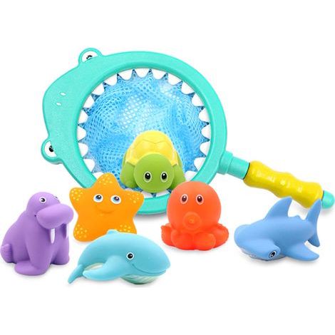 7 pièces jouets de bain, jouets de baignoire enfants, jouets de baignoire avec filet de pêche, Ensoleillé (1/5)