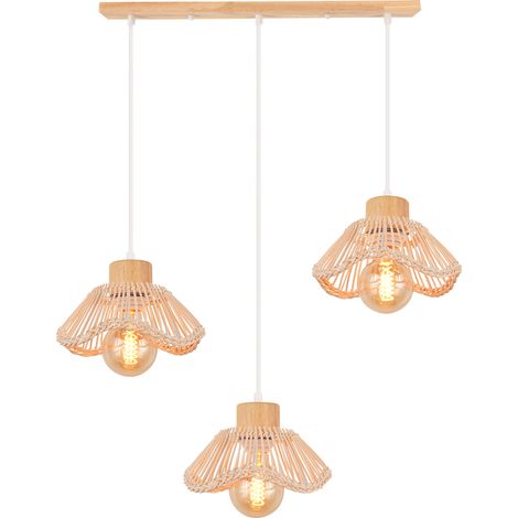 NORCKS 3 Lumières Plafonnier Moderne Lampe À Suspension Rétro Lampe De Plafond En Osier Lustre Intérieur Lampe À Suspension en Rotin Tressé (1/5)