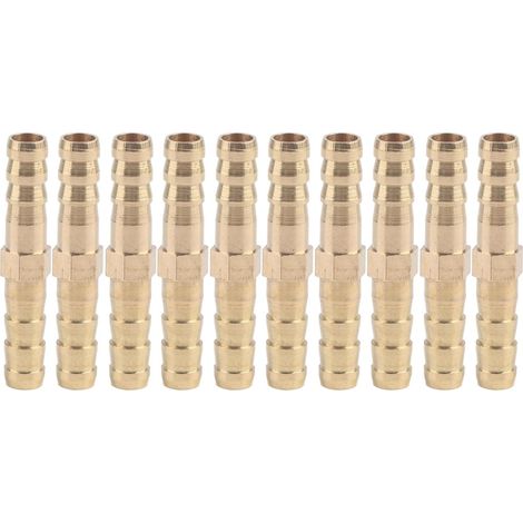 5pcs Raccord de Tuyau Droit à Deux Voies en Laiton Barbelé Connecteur Tube Jonction 6/8/10/12/14/mm (10mm) - 6mm (1/5)