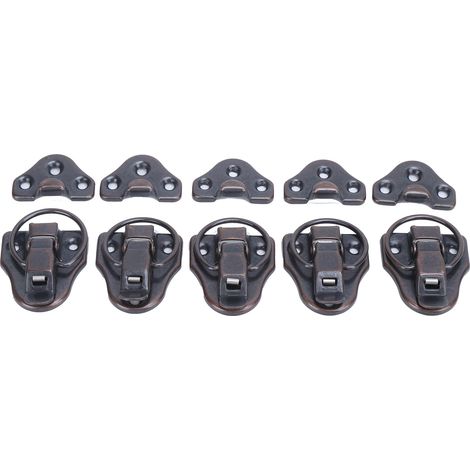 5er-Set Riegel, antikisierte Legierung, Werkzeugkasten-Beschläge, Schloss für kleine Aufbewahrungsboxen, Puppenhäuser, Werkzeugkästen, Rotbronze (1/5)