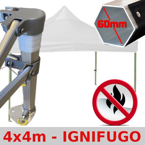 Gazebo 4x4 m bianco certificato IGNIFUGO SENZA laterali pieghevole alluminio piantone esagonale 60mm portatile estendibile richiudibile estensibile acciaio per fiere eventi stand chiosco tenda tendone (1/5)