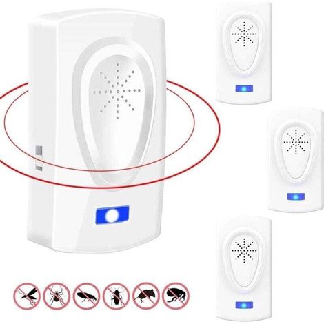 4 pcs Répulsif Ultrason Anti-Rongeurs Insectes,Repulsif Anti Mouches Electrique Appareil Répulsif Souris Interieur,Moustique,Cafard,Fourmi,Araignée,TRIMEC