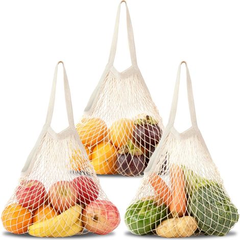 3 Sacs à Provisions en Coton Légumes Courses Réutilisables (1/4)