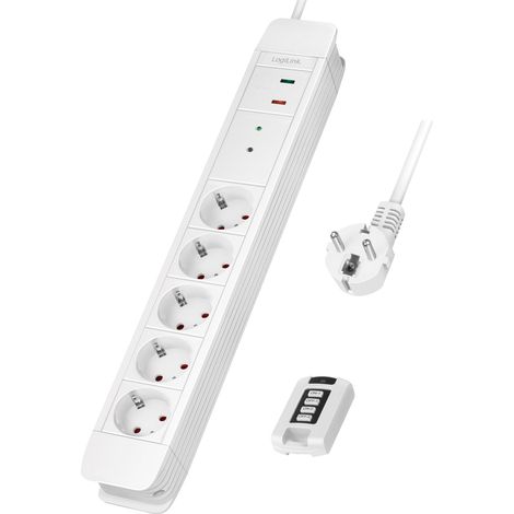 LOGILINK LPS402 - MULTIPRISE 5 PRISES + TÉLÉCOMMANDE POUR JUSQU'À 2 MULTIPRISES SIMULTANÉMENT, 5 PRISES CEE 7/3 (CONTACT DE PROT (1/5)