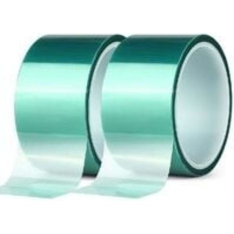 2 rouleaux Ruban de masquage en polyester haute température vert enduit en poudre PET Idéal pour peindre, anodiser les applications (50mm x 33 m)