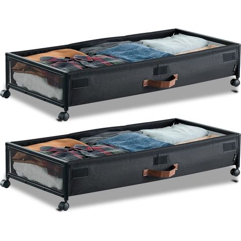 Sacs de Rangement sous Lit avec Roulettes, Organisateur de Chaussures sous le Lit 2 Pièces de 91,5 x 46 x 18,5 cm, avec Couvercle Transparent, pour Vêtements, Couvertures, Chambre à Coucher (1/5)