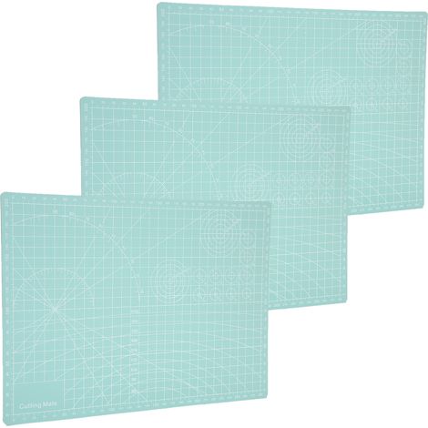 Lot de 3 tapis de découpe A4 vert menthe, bloc de découpe, papier, tampon encreur, planche à graver avec échelle (1/5)