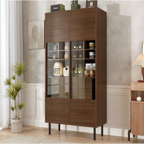 Vetrina 75,5x35x164,5 cm in MDF marrone, con contenitore per soggiorno FloraGrace (1/5)
