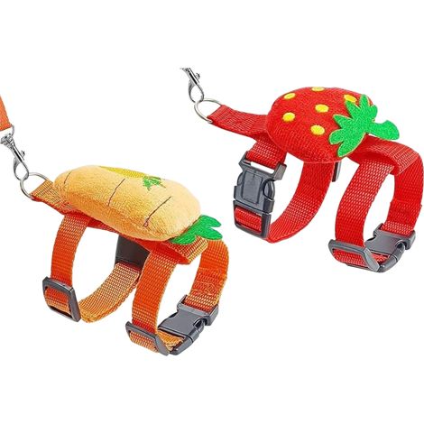 Harnais Lapin Reglable 2 Pieces avec Laisse, Kit Carotte Et Fraise en Nylon Doux pour Petit Animal, Cou 18-28cm (1/5)