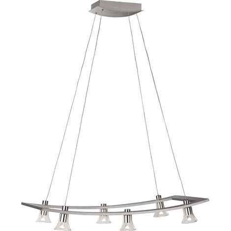 Hängelampe 6 flammig LED Esstischleuchte Pendellampe Wohnzimmerleuchte, Edelstahl gebürstet, Glas, 6x 5W 6x200lm warmweiß, LxH 71 x 160 cm, Massive 40596/48/10 (1/2)