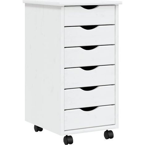 Armoire roulante avec tiroirs MOSS blanc bois de pin solide (1/5)