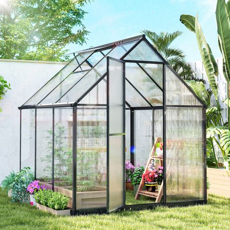 Serre de jardin en aluminium polycarbonate, serre avec fenêtre réglable porte battante résistant intempéries transparent (1/5)