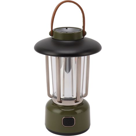 Lampe de camping LED portable verte, 3 modes d'éclairage, alimentation multiple, idéale pour jardin, cheminée et extérieur, torche rechargeable. (1/5)