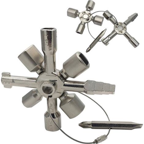 Set di chiavi universale 10 in 1 per pali e scatole di distribuzione: chiave a croce, chiave triangolare, chiave quadrata (1/5)