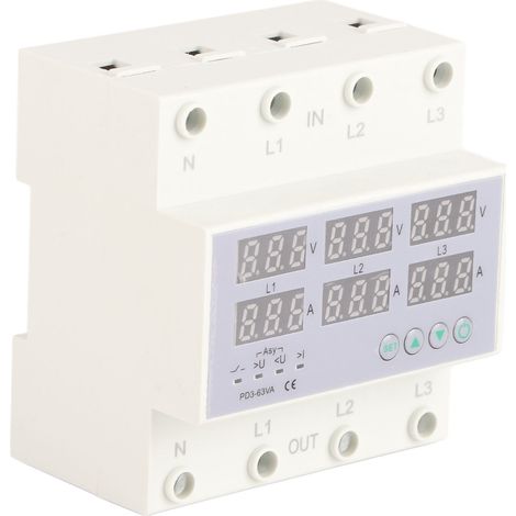 Voltmètre Ampèremètre Triphasé 63A AC 390‑500V avec Protection Surtension et Surcharge Automatique pour Rail DIN (1/5)