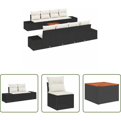 vidaXL Modulares Sofa - Gartensofa-set mit Speicher 9 pcs Schwarz und Creme Poly-Rattan (1/5)