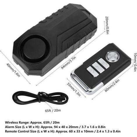 Alarme de Sécurité par Vibration Antivol Sans Fil 113dB Télécommande pour Moto Vélo (1/4)