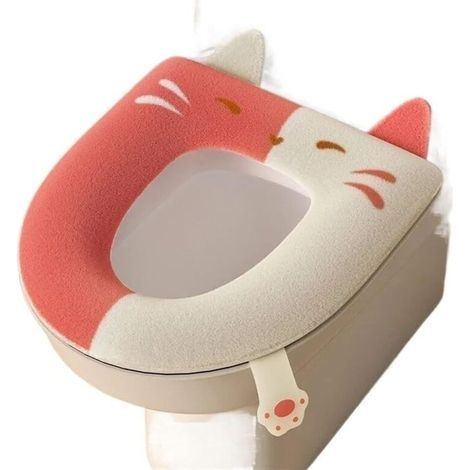 Housse de siège de toilette à motifs, coussin de siège de toilette en peluche, tapis de toilette universel haut de gamme quatre saisons, doux et hypoallergénique (Couleur : Rose) (1/3)