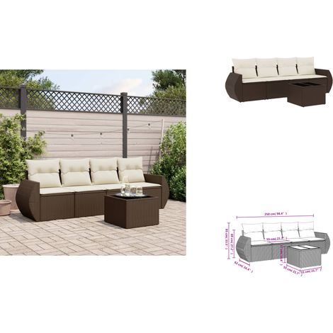5-tlg. Garten-Sofagarnitur mit Kissen Braun Poly Rattan - Garten Sofagarnitur - Garten Sofagarnituren - Outdoor Sofagarnitur - Sofagarnitur Terrasse (1/3)