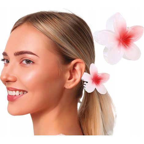 Pinza para el cabello blanca y roja con flores, diseño de carnaval primaveral hawaiano Aloha, 8 cm. (1/5)