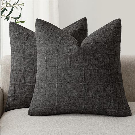 Lot de 8 Housses de Coussin Gris Foné à Carreaux 30x50cm, Style Ferme Rétro Boho, Convient pour Canapé, Chaise, Chambre et Salon (Sans coussin) (1/5)