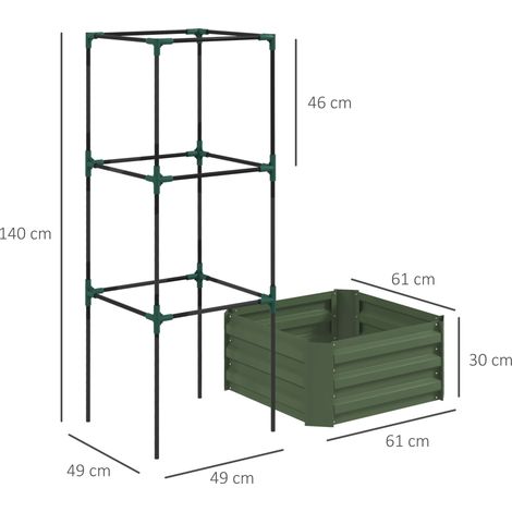 Jardinière surélevée avec treillis, bac à fleurs et potager, en acier galvanisé, idéale pour le jardin et le balcon, verte (1/5)