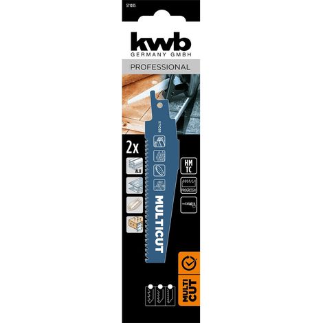 kwb Multicut hartmetallbestücktes Säbelsägeblatt, 152 mm (geeignet für Aluminium, Blech, GFK-Kunststoffe, flexibles HCS-Stahlmaterial, gehärteter Stahl, Hartmetall-Zähne, ½  Universalschaft)