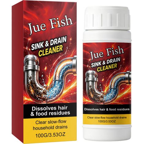 Poudre déboucheuse JUE FISH pour canalisations de cuisine et de salle de bain : anti-obstruction, désodorisant, nettoyant et déboucheur 100 g (1/5)