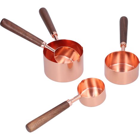 Lot de 4 tasses à mesurer en or rose avec graduation et cuillères doseuses en acier inoxydable pour la cuisine (grand format). (1/5)