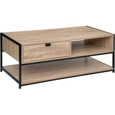 Five Simply Smart – Table basse rectangulaire 100cm – 1 tiroir – Panneaux agglomérés beige – Dimensions L. 100 x l. 40 x H. 50 cm (1/5)