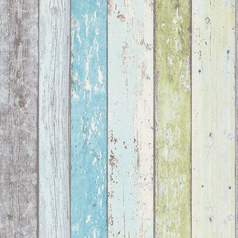 BRICOFLOR Papier peint style bois | Papier peint turquoise, blanc & vert | Papier peint bord de mer | Papier peint salle de bain & chambre ado - 10,05 x 0,53 m (1/5)