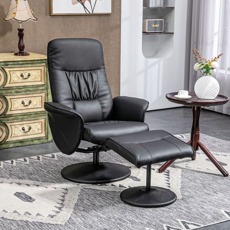 Fauteuil inclinable avec tabouret,fauteuil TV,fauteuil TV avec fonction inclinable,fauteuil pivotant rembourré pour salon,chambre,fauteuil cuir,noir