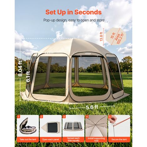 Tente Moustiquaire Pop Up 450x425x245 cm Abri Moustiquaire Pliant 12-15 Personnes Tente Portable pour Jardin Terrasse Cour Activité… (1/5)