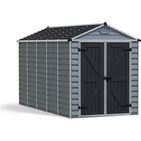 Palram – Abri de jardin résine 6,6 m² – Panneaux polycarbonate résistants aux chocs – Cadre aluminium – Aération avant et arrière – 704952
