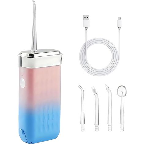 Hydropulseur buccal portable, mini irrigateur dentaire sans fil avec 3 modes et 4 embouts, USB-C rechargeable Irrigateur dentaire professionnel pour la maison et les voyages (Rose) (1/5)