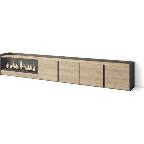 Mueble TV Alpandeire-02 de 315x50x35 cm con chimenea eléctrica XXL, color roble y negro (1/4)