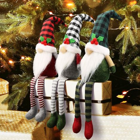 Lot de 3 décorations de Noël « gnomes » – décoration d'intérieur, figurines de Père Noël et d'elfe à poser, pour la maison, la salle à manger ou le bureau. (1/5)