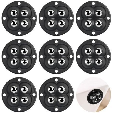 Set mit 8 Kugellagerrollen – 4 Rollen – Kleine, universelle, selbstklebende Räder – 360° drehbare Rollen – Für Möbel – Flach, aus Stahl, Acrylnitril-Butadien-Styrol und Holz
