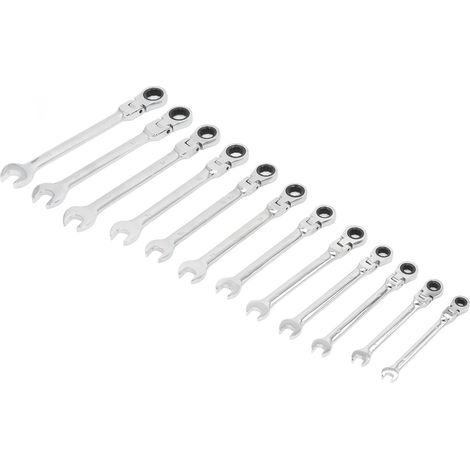 Jeu de 12 clés à cliquet à double extrémité en acier au chrome-vanadium, clé à cliquet à tête mobile (1/5)