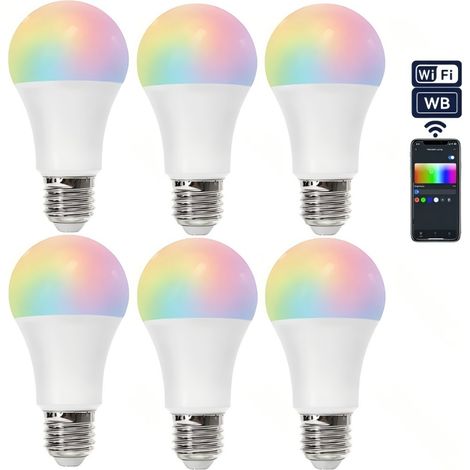 Kit de 6 ampoules connectées A60 WiFi E27 RGB+CCT, contrôlables via une application pour les fêtes et la maison