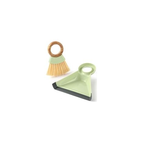 Mini balayette et pelle à poussière en plastique, vert clair – (1/5)
