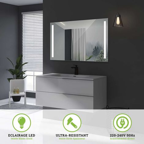 Miroir de Salle de Bains Lumineux avec Éclairage Intégré 2 éclairages Led Frontal - Rectangulaire Bords Arrondis l.120 x H.80 cm FINLANDIA LEDIMEX (1/5)