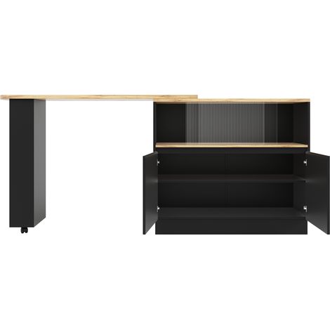 Isla de cocina giratoria 360° con almacenaje, MDF, negra, 90 x 45 x 100 cm (1/5)