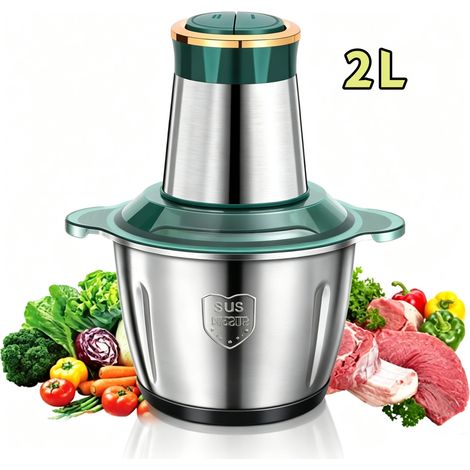 Hachoir à viande, Hachoir A Viande Professionnel 2L, 250W, acier inox, hachage rapide de la viande, deux vitesses haute/basse, Vert (1/5)