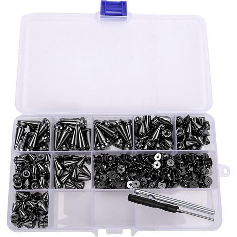 Set of Spiked Nails, 180 Pieces Pyramid Cone Punk Style Metal Silver Black (1/5)